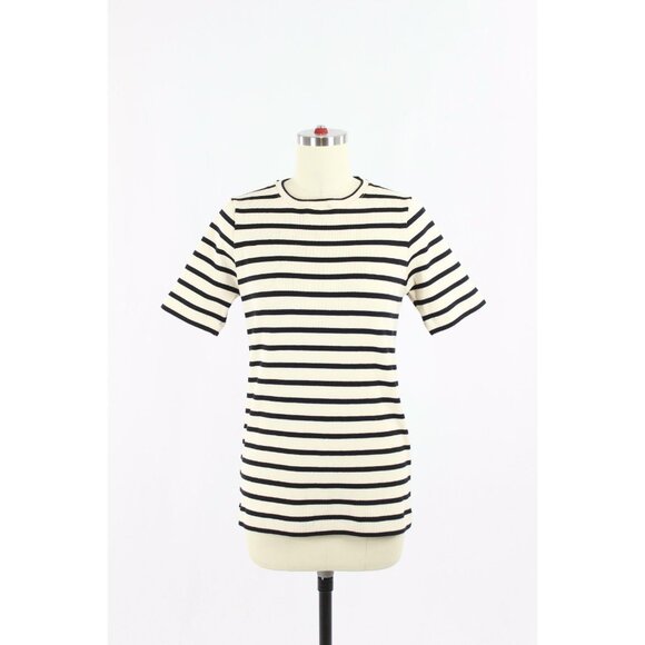 JIL SANDER Mariniere Ivory Black Striped Cotton Jersey T-Shirt, Size S - Picture 6 of 15